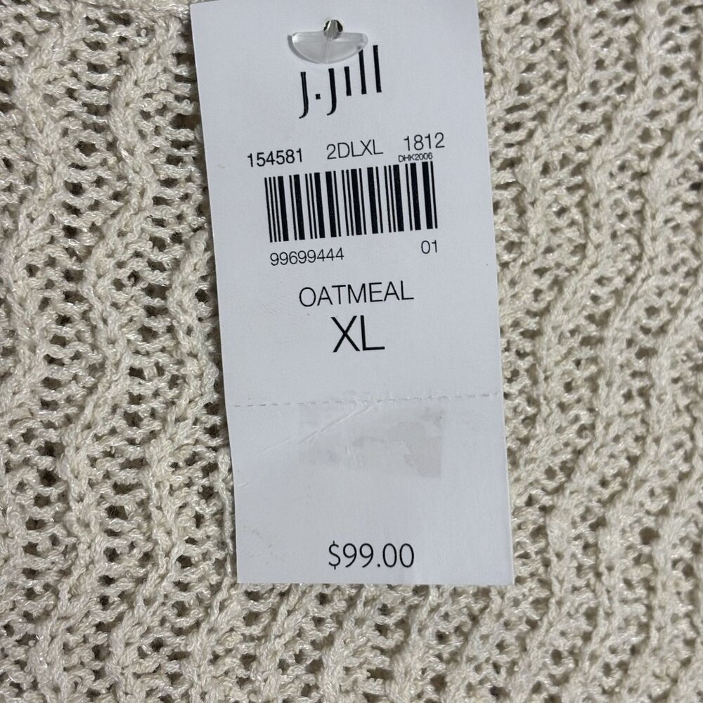 J.Jill Womens Fringe-Hem Oatmeal Pullover Sweater XL Open-Knit Long-Sleeve - Picture 5 of 9